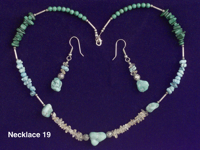 18 1/2 Inch Sterling, Malachite and Turquoise Necklace with Matching Earrings