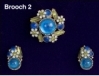 Vintage Brooch & Earring Set, Emerald Blue